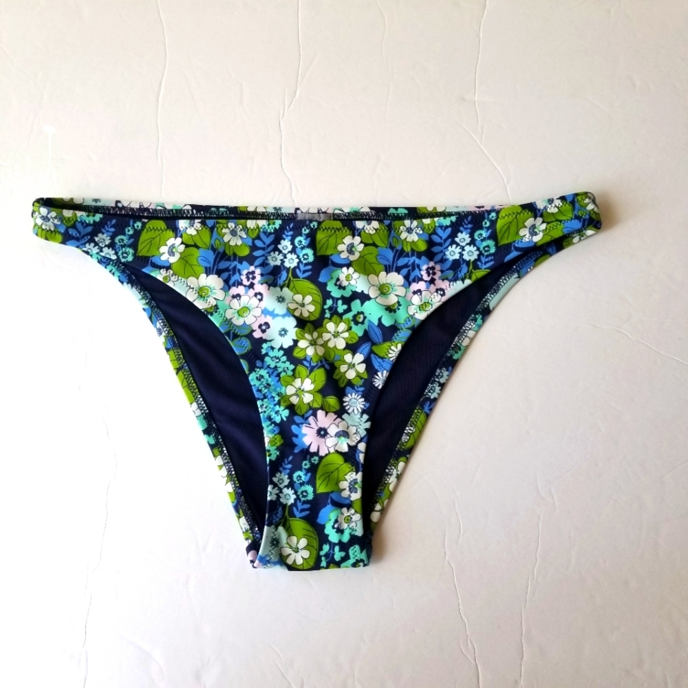 AERIE CHEEKY BIKINI BOTTOM FLORAL BLUE/GREEN NWOT